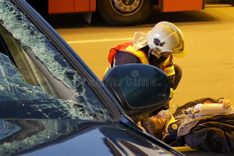 Czech Republic Plzen September Brave Firefighter Relieve An