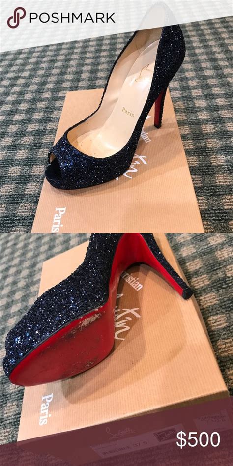 Navy Sparkly Louboutins Worn Once Sparkly Louboutins Louboutin