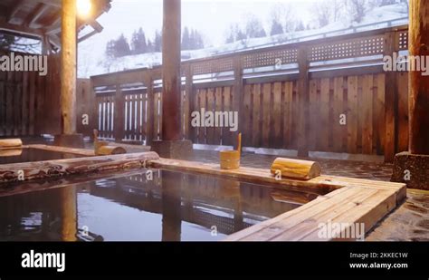 Japanese open air hot spring concept. Tourism of Japan Stock Video ...