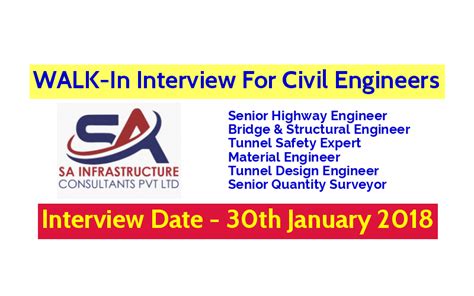 Sa Infrastructure Consultants Pvt Ltd Walk In Interview For Civil Engineers Interview Date