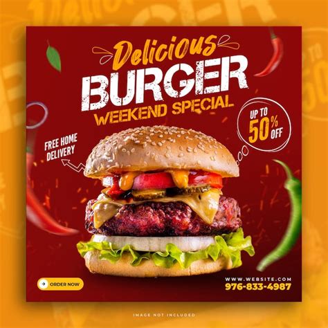 Free Psd Delicious Food Burger Social Media Post Design Template