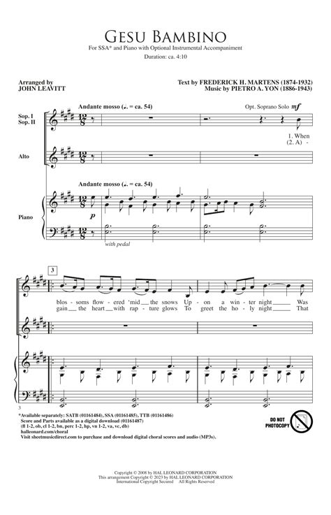 Gesú Bambino arr John Leavitt by Pietro A Yon Sheet Music for SSA