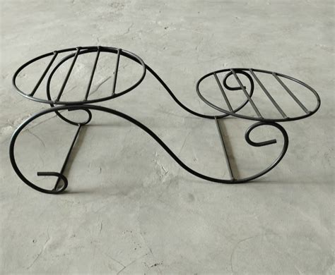 Black Two Pot Wrought Iron Flower Stand For Garden Size X X