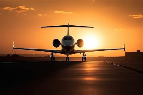 Premium AI Image | Private aircraft on the runway at sunrise silhouette ...