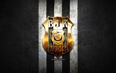 Download wallpapers Besiktas FC, golden logo, Turkish Super League, black metal background ...