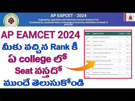 Ap Eamcet Rank Vs Seat Ap Eamcet Rank Vs College Ap Eamcet