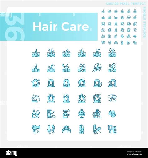 Editable Pixel Perfect Blue Haircare Icons Collection Stock Vector Image And Art Alamy