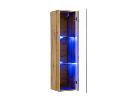 Vitrine suspendue coloris chêne petit modèle avec 1 porte vitrée et