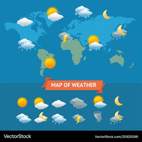 Map Of Weather With Icons Set Royalty Free Vector Image