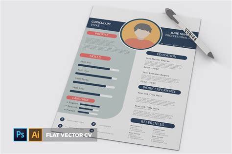 Flat Vector Cv And Resume Design Template Place