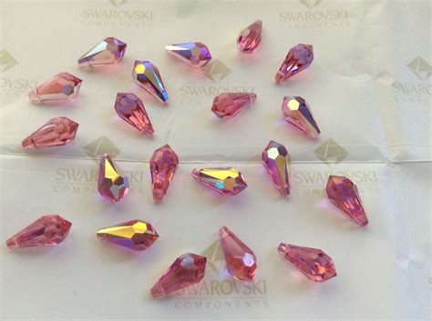 12 Pieces Swarovski 6000 15x75mm Crystal Rose Pink Ab Teardrop Faceted Pendant Beads Etsy