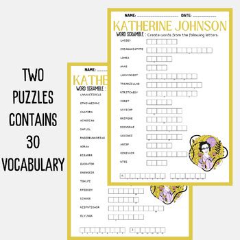 Katherine Johnson Biography Word Scramble Puzzle Worksheet Activity