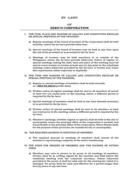 Articles Of Incorporation And By Laws Non Stock Corporation Pdf Proxy Voting Board Of