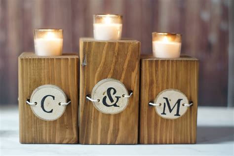 Personalized Wood Candle Holder Set Candle Holders Wood Candle