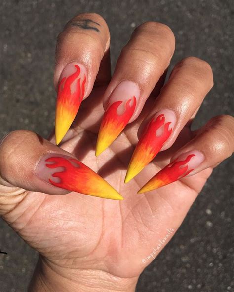 Flamin Hot Fire Red Yellow Orange Matter Nails Black Nail Tech Black