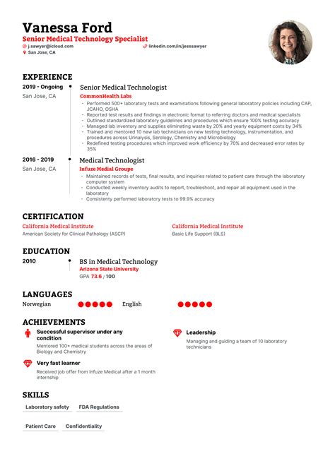 5 Medical Technologist Resume Examples Guide For 2024