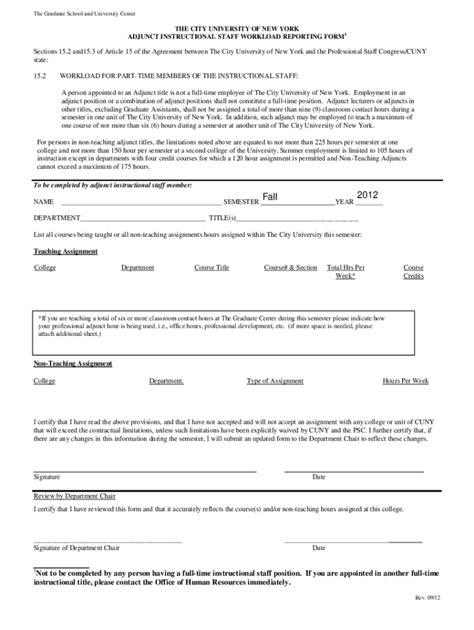 Fillable Online Adjunct Instructional Staff Workload Reporting Form Fax