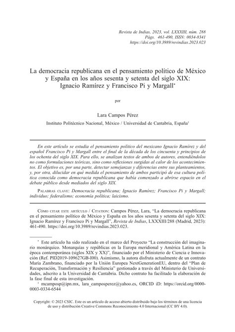 PDF La democracia republicana en el pensamiento político de México y