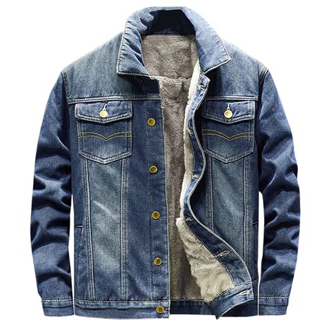 Men's Fleece Lined Jean Jacket Winter Sherpa Windbreaker Cotton Denim ...