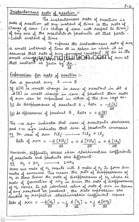 Chemical Kinetics Handwritten Notes For 12th Chemistry