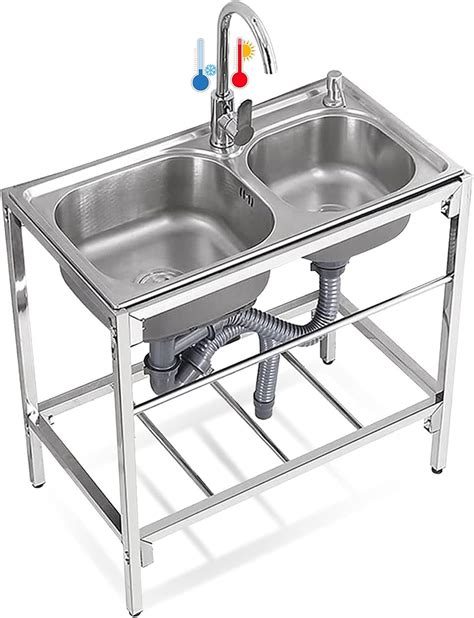 Double Bowl Stainless Steel Kitchen Sink Free Standing Commercial