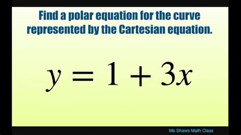 Find Polar Equation Of Curve Represented By Cartesian Equation Y 1 3x Youtube