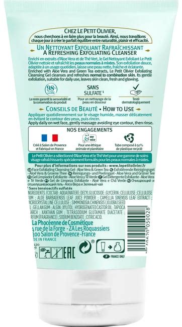 LE PETIT OLIVIER nettoyant exfoliant aloe vera thé vert tb 150 ml