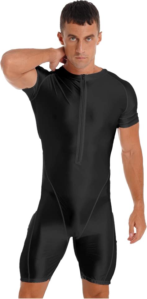 Amazon Msemis Men Spandex Glossy Bodysuit Short Sleeve Unitard