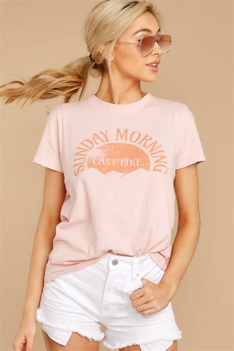 Cute Pink Sunday Morning T Shirt Faded Graphic Tee Shirt 28 00 Red Dress Light Pink