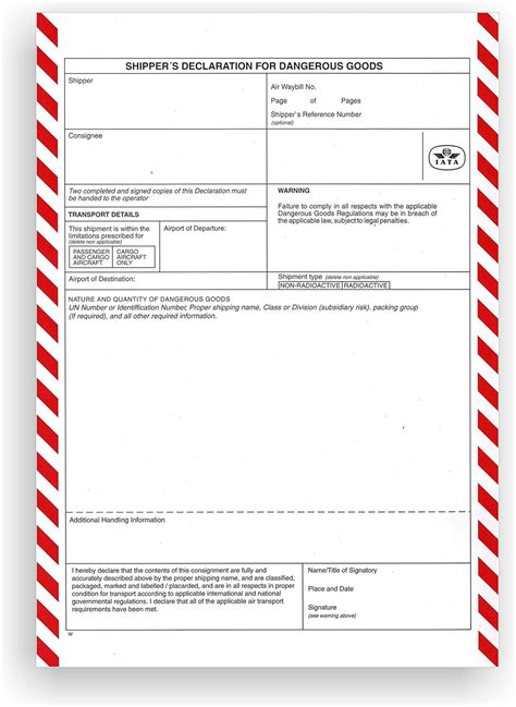 X Shipper S Declaration For Dangerous Goods Iata Sin Columnas