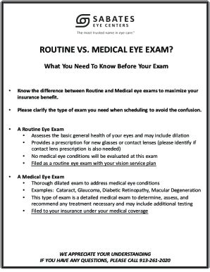 Fillable Online A Medical Eye Exam Vs A Routine Vision Exam What S