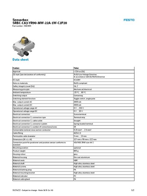 sensor box data sheet  electrical connector stainless steel