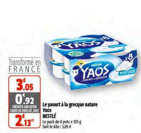 Promo Le Yaourt La Grecque Nature Yaos Nestl Chez Coccinelle