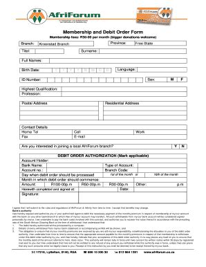 Fillable Online Kroonstad Membership And Debit Order Form