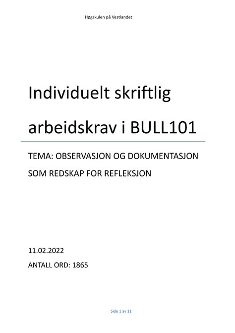 Individuelt Skriftlig Arbeidskrav I Bull Individuelt Skriftlig