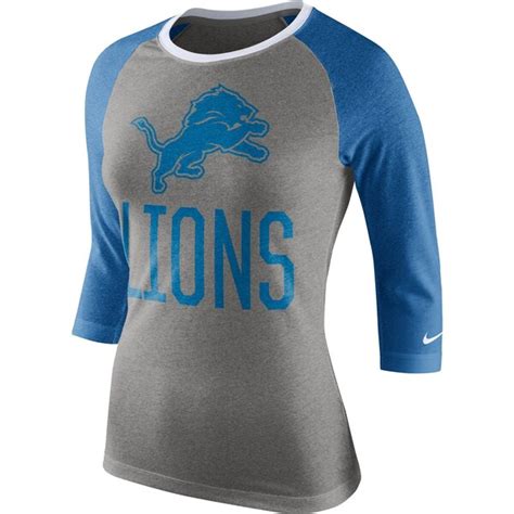 Nike Detroit Lions Women S Gray Blocking Tri Blend 3 4 Sleeve Raglan T Shirt