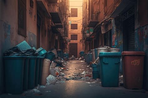 Contenedores callejeros con basura desbordante en el callejón sucio de