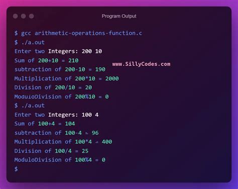 Arithmetic Operations In C Using Functions SillyCodes