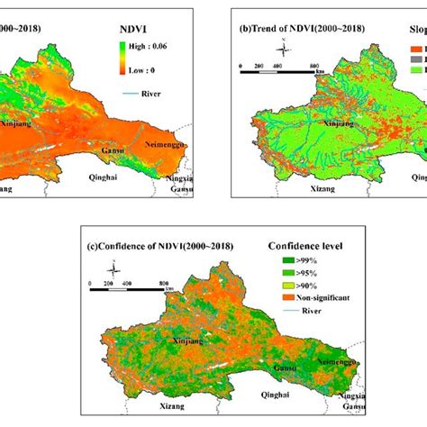 A Mean Ndvi B Annual Ndvi Trend And C The Confidence Level In