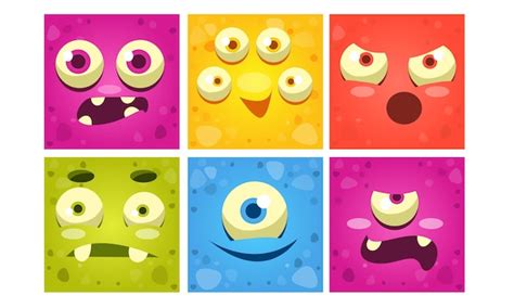 Premium Vector Funny Monster Faces Set Colorful Square Mutant Emojis