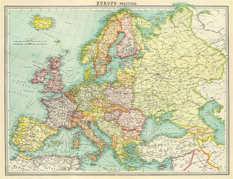 Antique Europe Digital Map. Europe Printable Map Poster. Europe Political Map Print. Europe ...