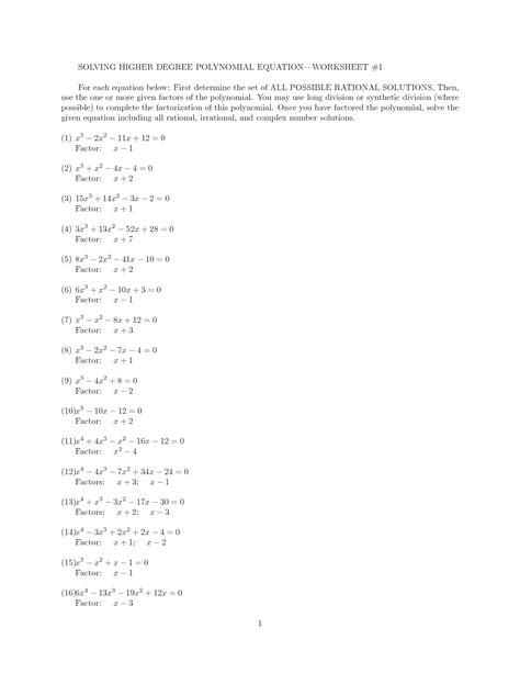 10 Synthetic Division Worksheet - Free PDF at worksheeto.com