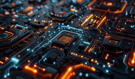 Premium Photo Futuristic Circuit Board With Glowing Orange And Blue