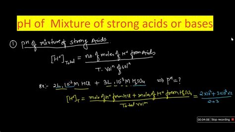 Ionic Equilibrium Ph Calculation Of Mixture Of Strong Acid And Strong