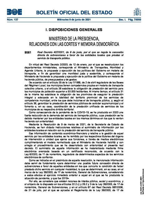 Real Decreto 407 2021 de 8 de junio por el que se regula la concesión