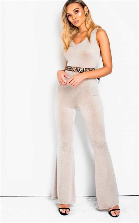 Nova Wide Leg Shimmer Jumpsuit In Gold Ikrush