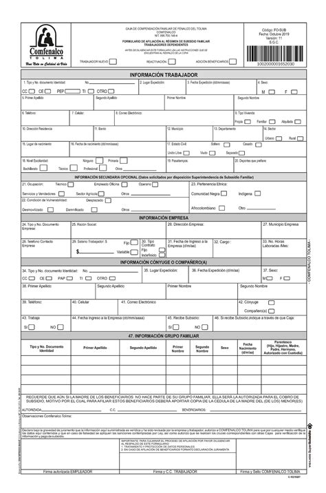 Formato Afiliacion Confenalco Caja De Compensaci N