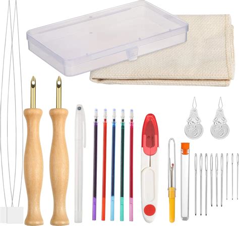 Pllieay 23 Pièces Kit de Broderie D Aiguille de Poinçon Kit Ajustables