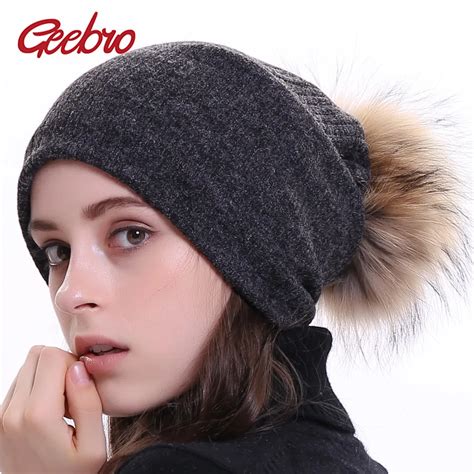 Geebro Gorro Con Pomp N Para Mujer Gorro Liso Acanalado Suave Y