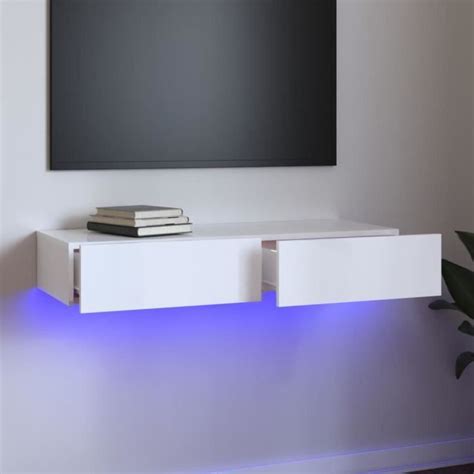 Vidaxl Meuble Tv Avec Lumi Res Led Blanc Brillant X X Cm